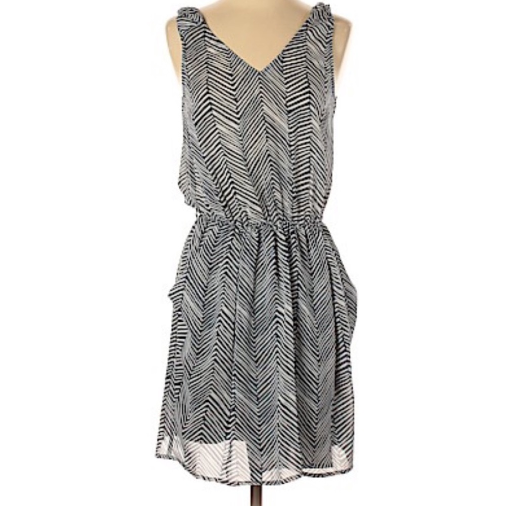 Aqua Black and White Chevron Mini Dress